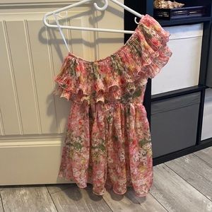 Asymmetrical floral chiffon dress